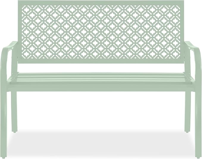Best Choice Products Outdoor Bench 2-Person Metal Steel Benches Furniture for Garden, Patio, Porch, Entryway w/Geometric Backrest, 790lb Capacity - Mint Green BestChoiceProducts