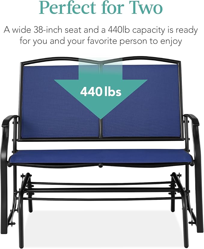 Best Choice Products 2-Person Outdoor Patio Swing Glider Steel Bench Loveseat Rocker for Deck, Porch w/Textilene Fabric, Steel Frame - Navy/Black BestChoiceProducts