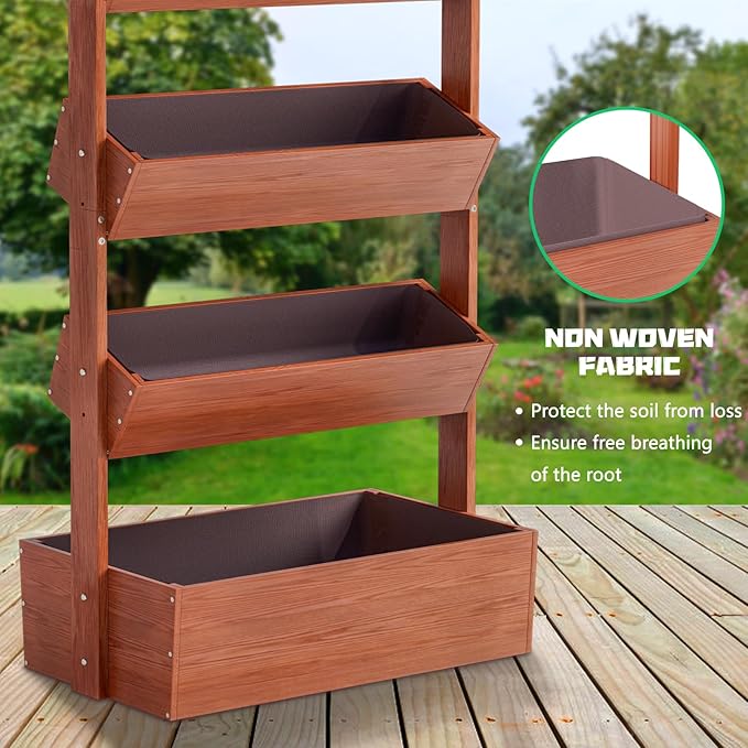 DoCred Vertical Wooden Raised Garden Bed, 4 Tier Garden Planters Freestanding Wood Plant Stand Flower Rack Wooden Planter Box for Plants Herbs Flowers Vegetables Outdoor Indoor Gardening DoCred