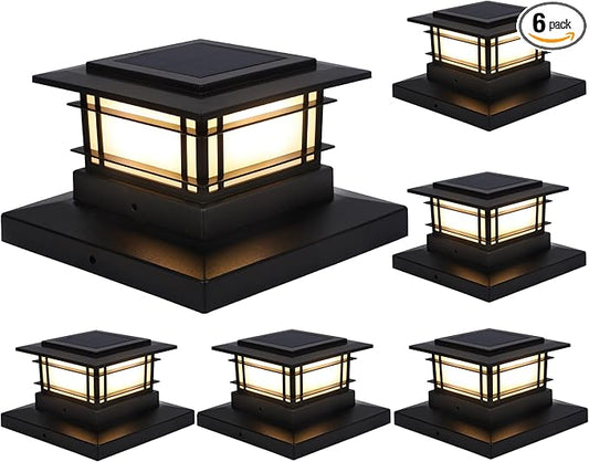 Dynaming 6 Pack Solar Post Cap Lights Outdoor, Fence Post Solar Lights Fit for 4x4 5x5 6x6 Vinyl/Wooden Posts, High Brightness Warm White SMD LED Lighting Decor for Garden Deck Patio Dynaming
