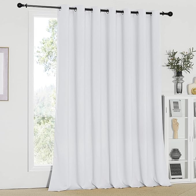 NICETOWN Room Divider Curtain, Sliding Door Curtain, Wide Width Thermal Drapes, Absorb Noise, Room Darkening, Vertical Blinds for Patio Door (Greyish White, Width 100 inches, Length 95 inches) NICETOWN