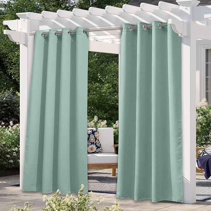 NICETOWN Outdoor Curtains for Patio Waterproof 95 inches Long 2 Panels, Thermal Insulated Sun Blocking Outdoor Drapes Privacy for Porch & Gazebo, UV Protection Outdoor Privacy Shades, Aqua Blue NICETOWN
