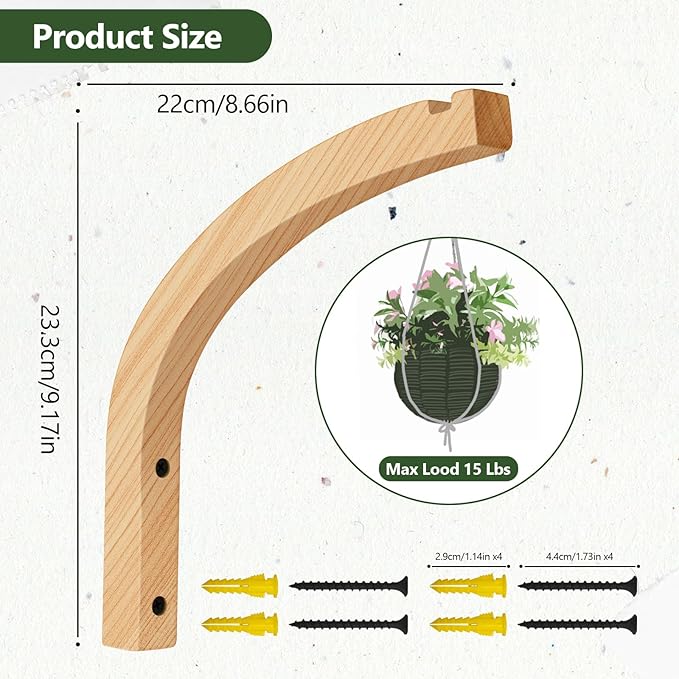 Wooden Plant Hangers - Hanging Plant Hooks for Indoor Outdoor, Wood Hanging Wall Plant Hooks Heavy Duty for Flower Pots Wind Chimes and Bird Feeders(2-Pack,8-Inch) DSJIFGEW