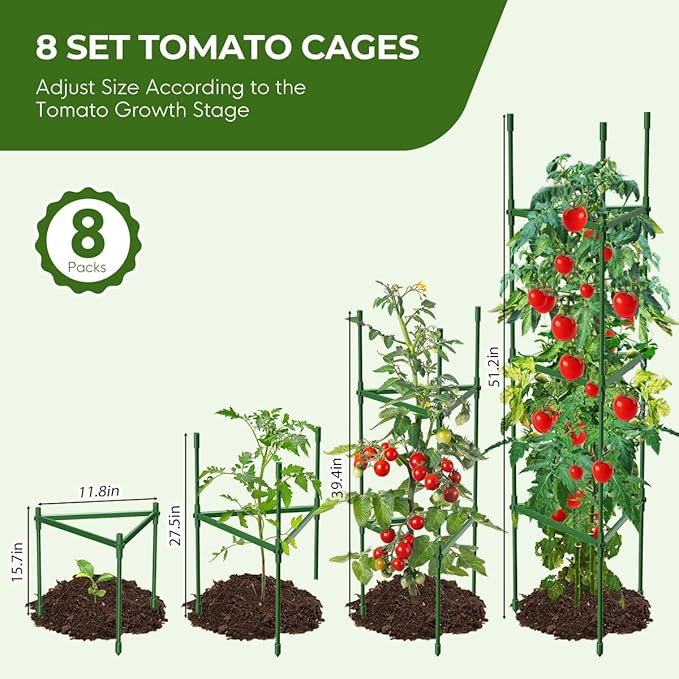 8PCS Tomato Cages for Garden, Tomato Trellis for Raised Garden Bed, 51.2" Tall Cage Plant Support for Pots, Gardening Supplies Trellis for Climbing Plants (8PCS，High: 51.2 Inch) GrowYourGreenParadise