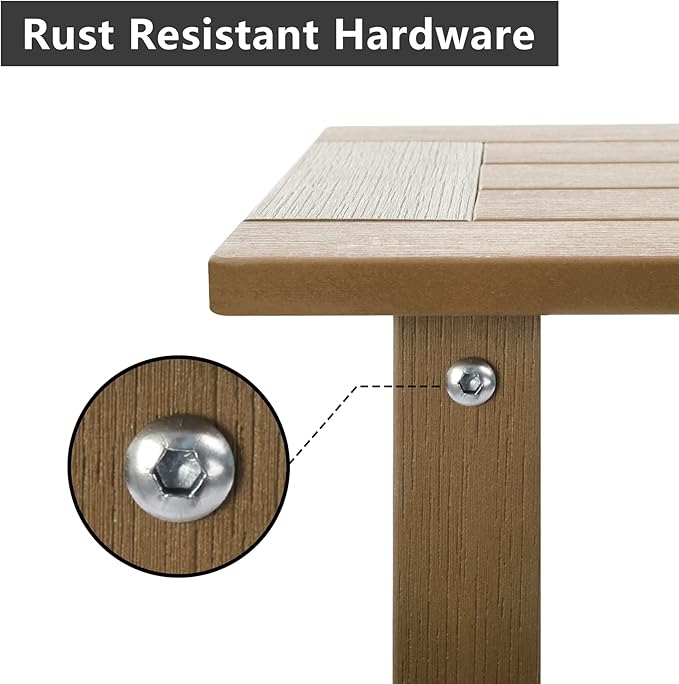 Double Adirondack Outdoor Side Table Weather Resistant, Outdoor Rectangular Patio End Table for Adirondack Chair, Teak Meluvici