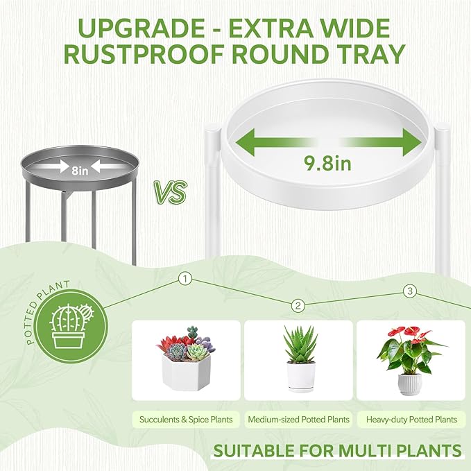 iDavosic.ly 5 Tier Large Plant Stand Indoor with 10 Inch Wide Tray, Tiered Corner Metal Outdoor Flower Display Holder Shelf, Folding Tall Rack for Patio Porch Living Room, White iDavosicly