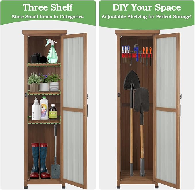 62" H Outdoor Corner Storage Cabinet with Lockable Doors, Outdoor Indoor Small Storage Cabinet with Metal Top, 3 Adjustable Shelves for Patio, Porch, Entryway or Small Spaces PETSCOSSET