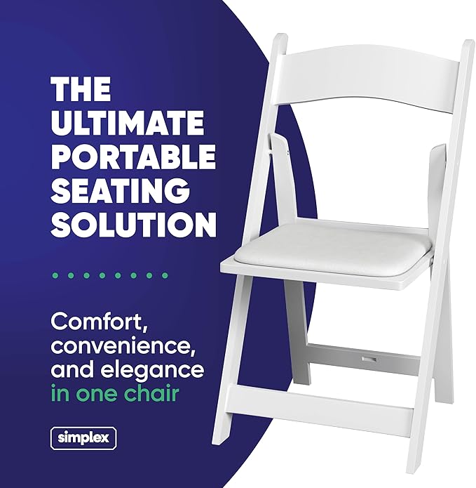 Simplex Furniture Modern White Resin Foldable Chair - Set of 72 Pack, Stackable, Indoor/Outdoor, Lightweight, Rental Grade, Foldable Chairs with Padded Seats Simplex