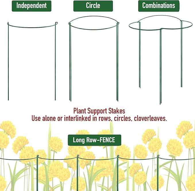 Half Round Snake Plant Support Stakes, Plant Ring for Peonies, Hydrangeas, ZZ, and More - Sturdy, Rust-Proof Plant Support Cages for Indoor and Outdoor Potted Plants (6 Pack, 14x8Inch) WooWellGoGoGoProducts