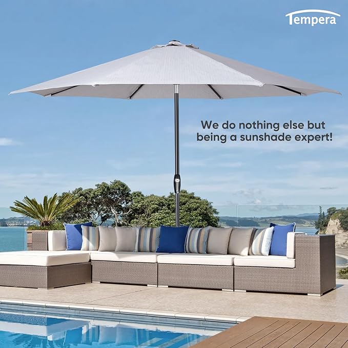 Tempera Patio Market Outdoor Table Umbrella with Auto Tilt and Crank, Large Sun Umbrella with Sturdy Pole & Fade Resistant Canopy, Easy to Set TemperaPatioLife