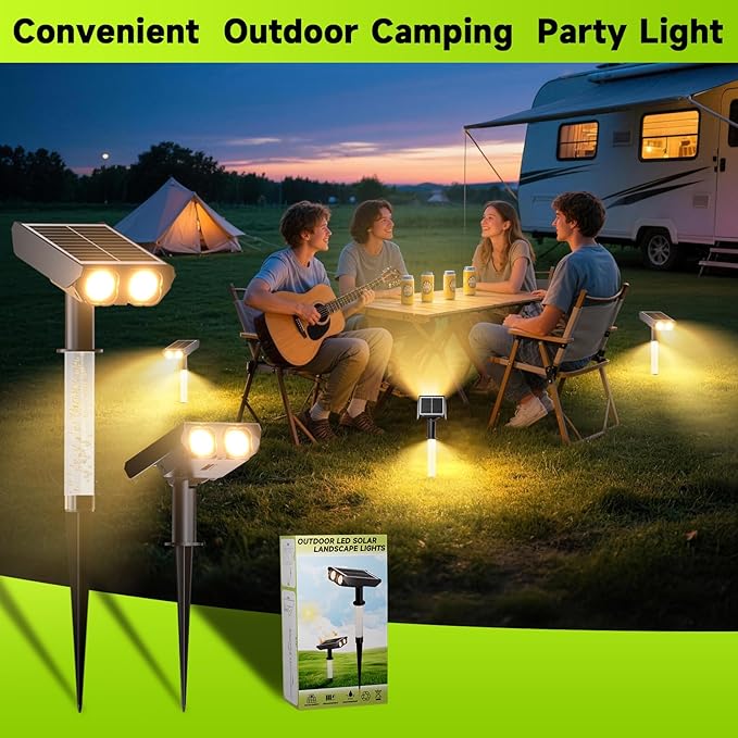 Solar Spotlights Outdoor Waterproof- 2 IN 1 Solar Spot Lights Outdoor with 2 Lighting Modes & PC Light Guide Column for Garden Yard Pathway | Warm Yellow 3000k Spotlights | IP65 Waterproof | 4 Pack Rootora