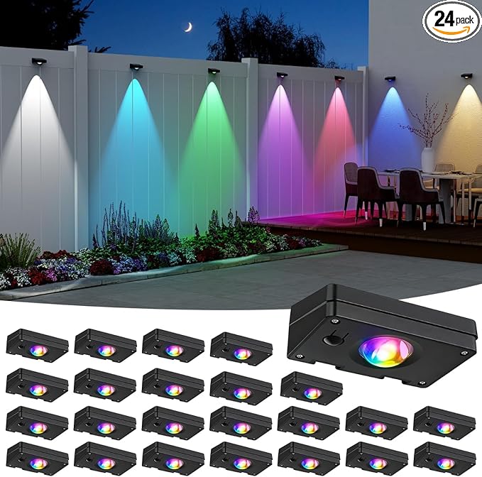 Solar LED Wall Light,RGB Color Changing Spotlight - Waterproof Outdoor Garden Path Lighting,10 Modes Auto On/Off,IP44 ABS Material,30H Runtime No Wiring Needed for Yard & Courtyard (24 P) ZSYIQIXI