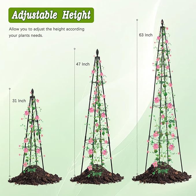 2 Pack Garden Trellis for Climbing Plants Outdoor,63inch Tall Rustproof Metal Obelisk Trellis Support for Potted Vines Vegetable Plants Indoor Outdoor, Lightweight AlisisFores