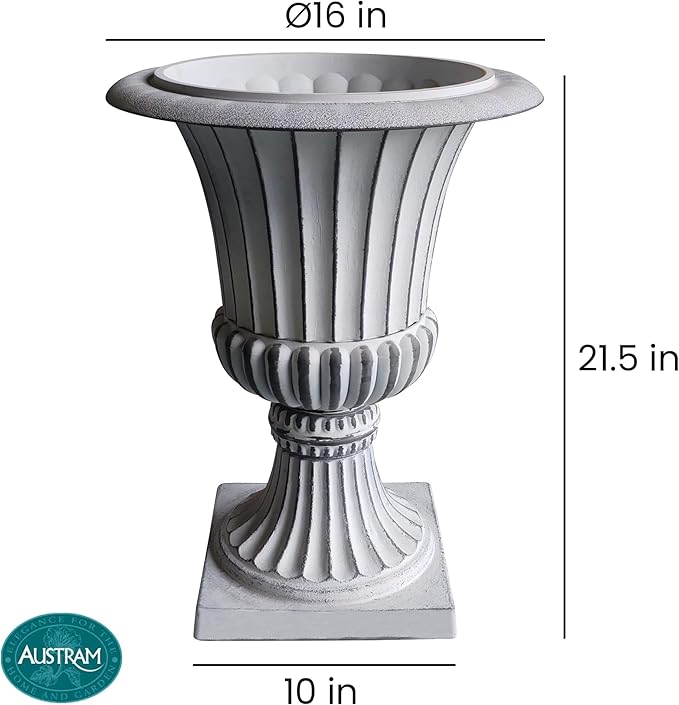 Urn Planters 22", Set of 2, Tall Stone-Resin Pedestal Planters for Outdoor Plants, Large Front Porch Decor, Patio Garden Pots, Outdoor Urns for Entryway, Porch & Deck, White Plant Pot Austram