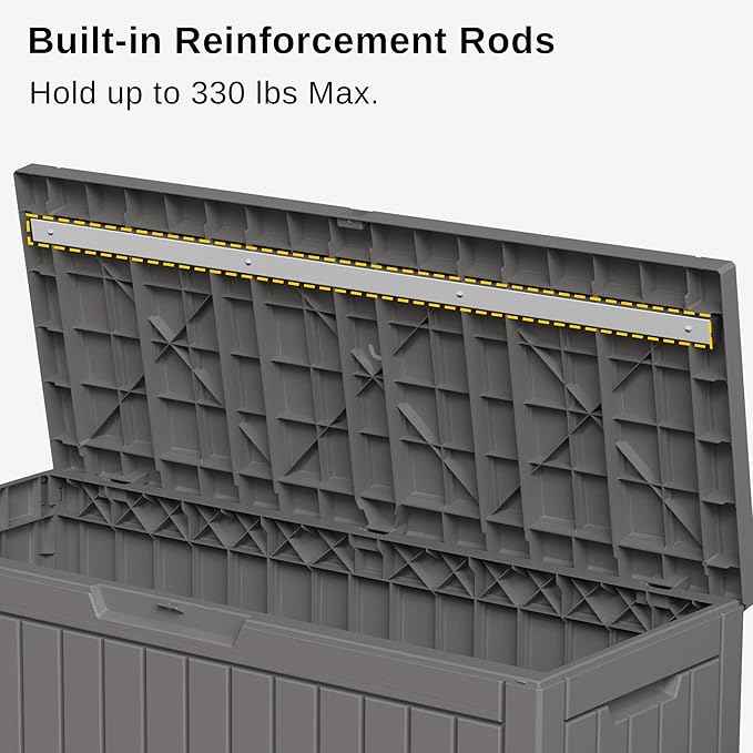 EAST OAK 60 Gallon Deck Box, Outdoor Storage Box with Padlock for Patio Furniture, Patio Cushions, Gardening Tools, Pool Supplies, Waterproof and UV Resistant Resin, Grey