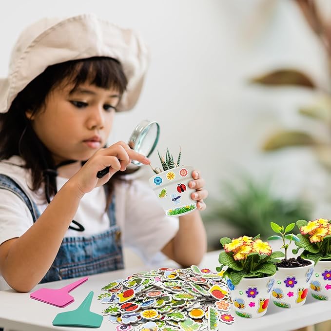 Cinrobiye 30 Set Garden Paper Pot Craft Kit，DIY Flower Plant Crafts with 216 Foam Stickers Watercolor Pens Plastic Plant Tags for Spring Summer Gardening Art Project Classroom Party Activities (Big) Cinrobiye