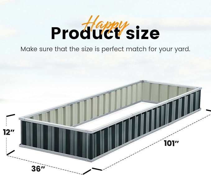 KING BIRD Raised Garden Bed 101" x 36" x 12" 4 Installation Methods for DIY Galvanized Steel Metal Planter Kit Box with 2 Pairs of Gloves (Dark Grey) KINGBIRD