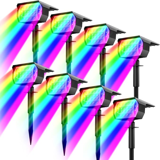 nipify 8 Pack Solar Spot Lights Outdoor Color Changing, 7 Modes Halloween RGB Solar Powered Waterproof Spotlight, Landscape Lighting for Outside Yard Garden Pathway Nipify