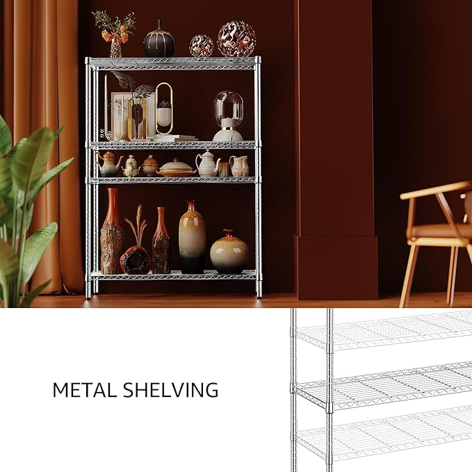 IZEUK 4-Tier Adjustable Heavy Duty Metal Wire Shelving Unit, Wide Storage Rack Organizer for Garage, Kitchen, Office, Dorm, Warehouse (Silver, 15.8" D x 45.8" W x 59.4" H, 1400 lbs Capacity) IZEUK
