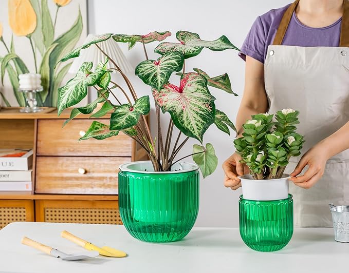 Melphoe Self Watering Pots for Indoor Plants Planter, 8.3/5.3 Inch 2 Pack Planters Self Watering Plant Pots for Flower, Houseplants, Succulent, African Violets and Cactus with Drainage Melphoe