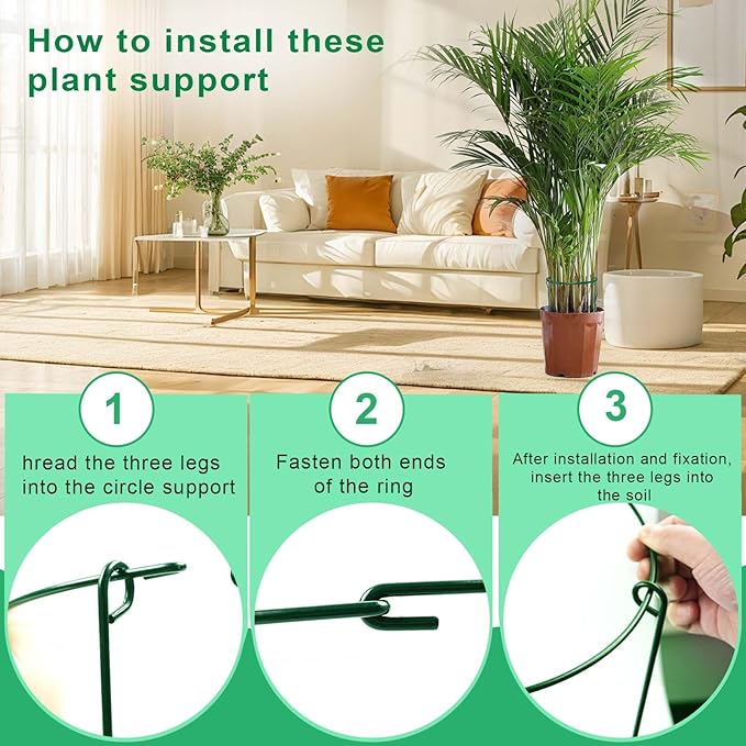 HiGift 3 Pack Peony Cages Support Stakes Ring for Garden, Round Plant Support for Outdoor (10" W x 17" H), Indoor Plant Cages Hoops Plant Rings for Tomatoes,Rose,Astilbes,Vine Indoor Potted Plants HiGift