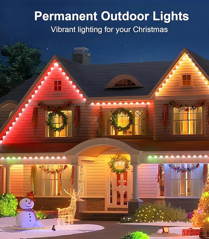 100FT Permanent Outdoor Lights for House, 2025 RGB LED Waterproof Christmas Lights Outdoor with Smart APP Remote Control, Outside Eaves Lighting House Decor for Holiday, Halloween, Roof, Party, Daily BonvePet