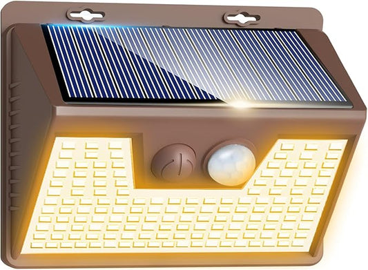 Peasur Solar Lights Outdoor Motion Sensor Waterproof, 1Pack 140LED Brown Solar Powered Fence Light, 3 Modes Security Wall Lights for Garden Yard Outside(Warm White) Peasur