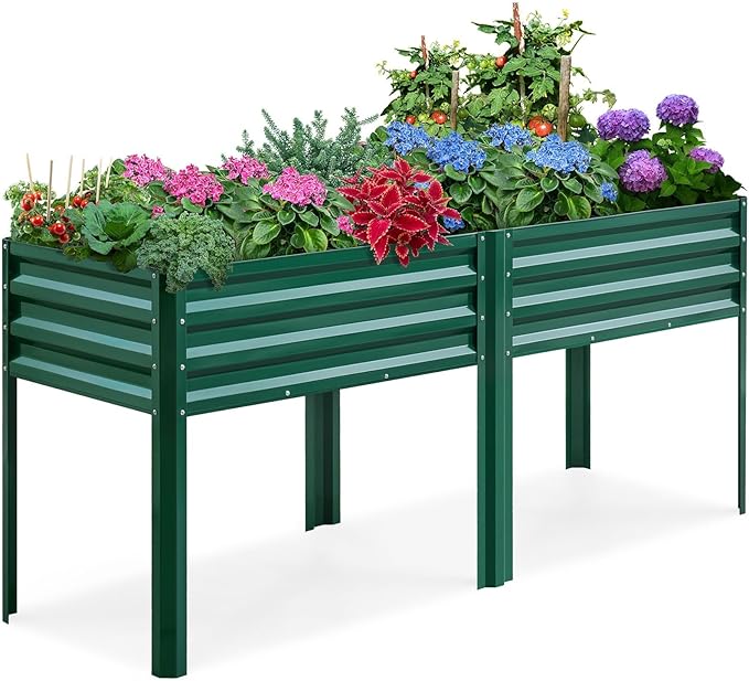 KING BIRD Raised Garden Bed with Legs Galvanized Large Elevated Planter Box for Backyard, Patio, Balcony, 600lb Capacity, Green 70.9x22.8x31.5 in KINGBIRD