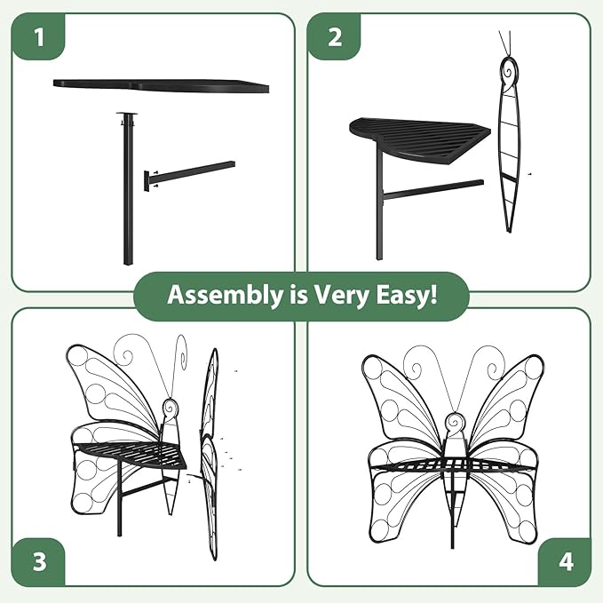 Butterfly Shaped Outdoor Bench, Black Garden Bench for Outdoor with Sturdy Stable Metal Frame, Butterfly Chair Butterfly Bench Outdoor for Garden, Yard, Balcony, Lawn (Black) HAVENLYYOUTH