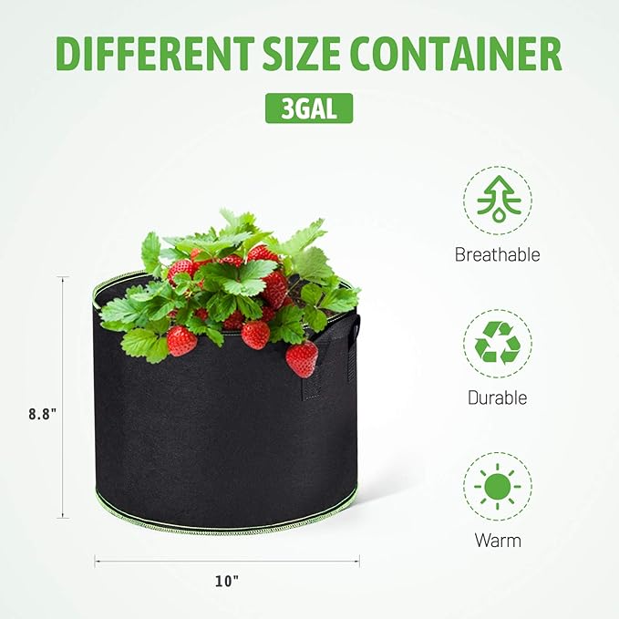 Delxo 20-Pack 3 Gallon Grow Bags Heavy Duty Aeration Fabric Pots Thickened Nonwoven Fabric Pots Plant Grow Bags Delxo
