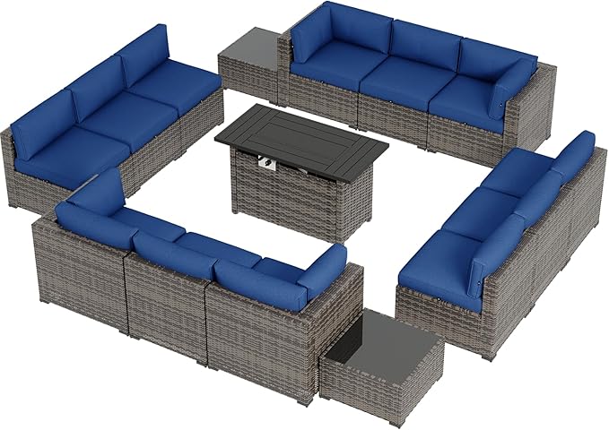 Aoxun Patio Furniture Sets, 15-Piece Outdoor Patio Furniture with 44'' Propane Gas Firepit Table, Wicker Outdoor Conversation Set Sectional Sofa for Backyard, Poolside, Garden Aoxun