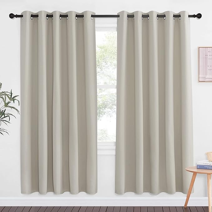 NICETOWN Blackout Natural Large Window Treatment for Bedroom - Grommet Thermal Curtains Room Darkening Sound & Light Reducing Sliding Door Curtains & Drapes for Living Room (1 Panels W66 x L72) NICETOWN