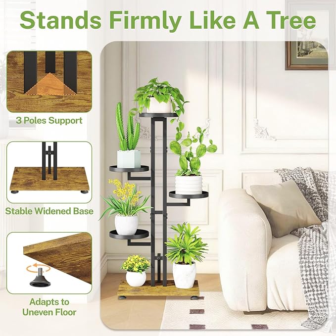 iDavosic.ly 4 Tier Plant Stand Indoor Outdoor, Tiered Corner Multiple Flower Pot Holder Shelf, Metal 34 Inch Tall Display Rack for Patio Porch Living Room Garden Balcony Bedroom, Black iDavosicly