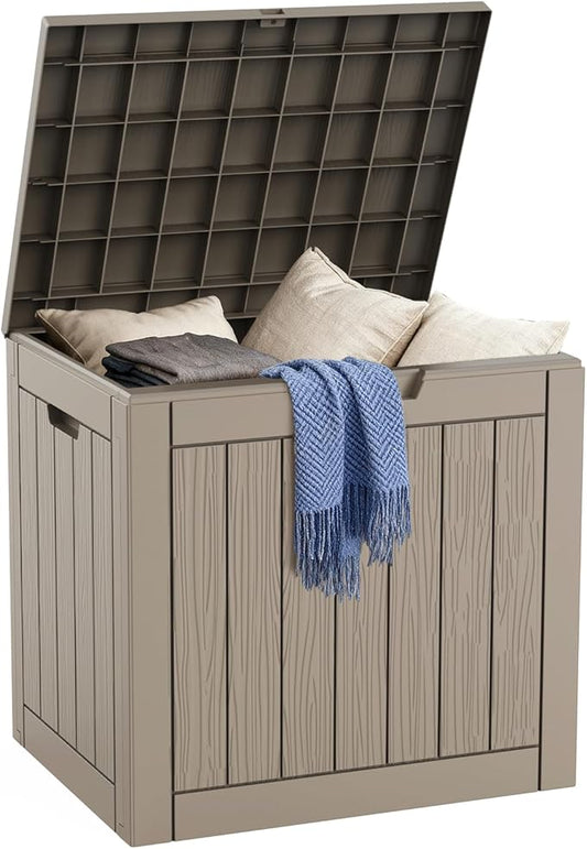 DRATO Deck Boxes, 30 Gallon Outdoor Storage Box for Patio Cushion, Garden Tools, Waterproof and UV Resistant, Lockable (Grey,30 Gallon) DRATOprovidesawarmandcozy