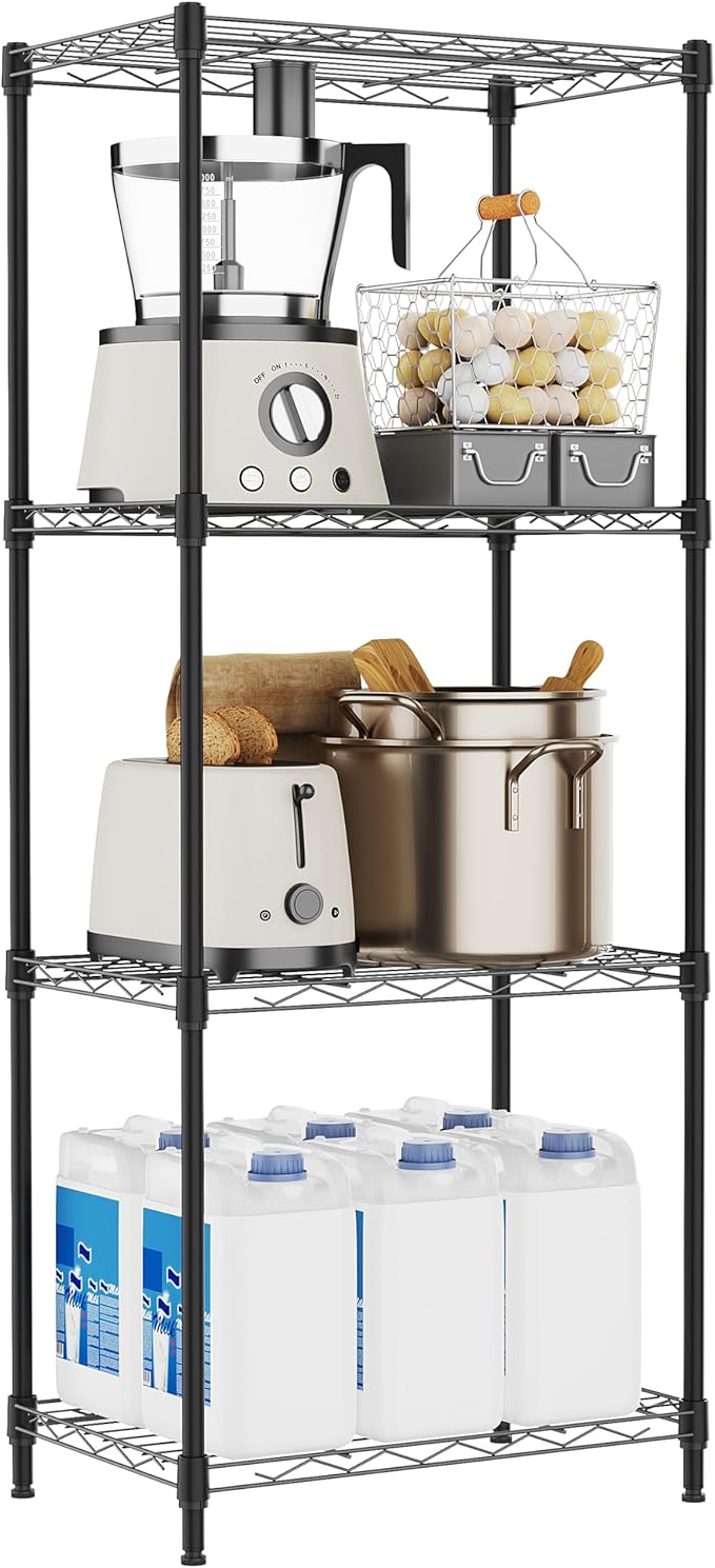 4 Tiers Shelf Metal Storage Shelves Wire Rack Closet Organizers with Wheel for Garage Kitchen Bathroom Laundry Black 11.8" D x 17.7" W x 41.9" H MEIGAOPLASTICANDMETALHKCOLIMITED