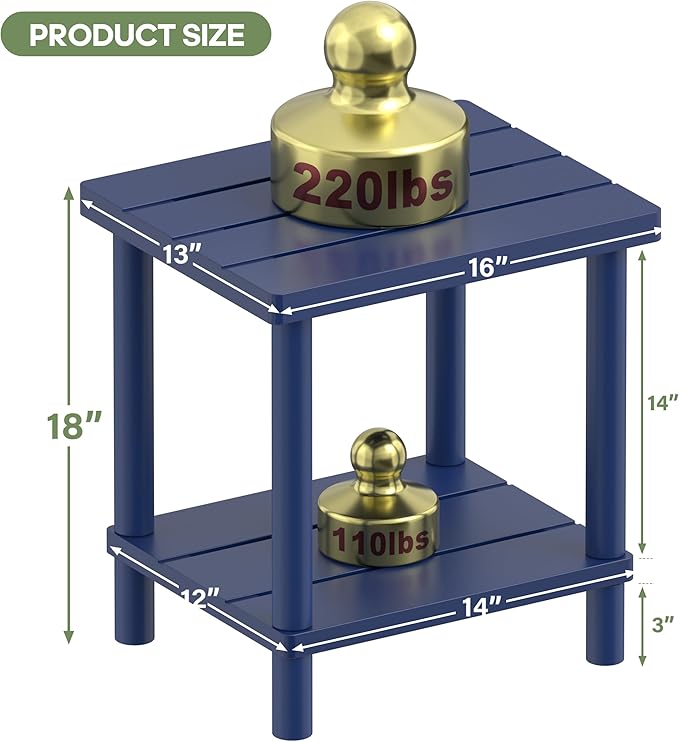 Outdoor Side Table, 2-Tier Small Outdoor Table for Patio, Adirondack Side Tables for Outside or Indoor, Bamboo End Table for Pool, Porch, Weather Resistant Easy Maintenance-Dark Blue LEJANEOYE