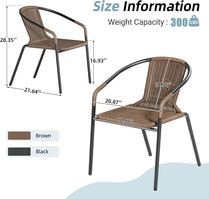 Amopatio Outdoor Dining Chairs Set of 6, Rattan Wicker Patio Chairs, Stackable Indoor-Outdoor Chairs, Bistro, Deck, Yard, Porch, 6 Pack, Brown Amopatio