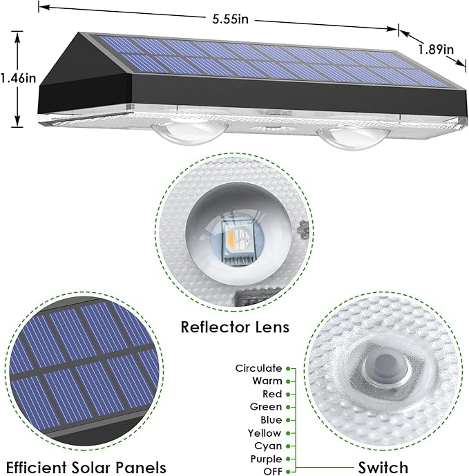 Solar Fence Lights Outdoor - Warm White & RGB 6 Color, Dusk to Dawn Solar Deck Light, Solar Lights Outdoor IP65 Waterproof, Garden Lights for Outside/Backyard/Railing/Step/Patio/Wall (12 pack) LIANGLOME