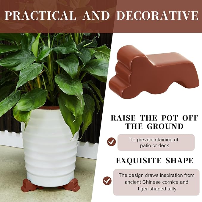 Kigeli 12 Pcs Resin Pot Feet for Outdoor Planters 3 Inch Long 1.5 Inch Tall Flower Handmade Elevator Plant Feet Frost Proof Lifter for 14-20 in Pot(Brown) Kigeli