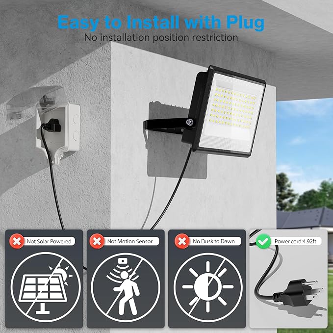 Olafus 2 Pack 130W LED Flood Light Outdoor, 13000lm LED Work Light with Plug, IP66 Waterproof Exterior Security Lights, 6500K Daylight White Outside Floodlights for Playground Yard Stadium Lawn Olafus