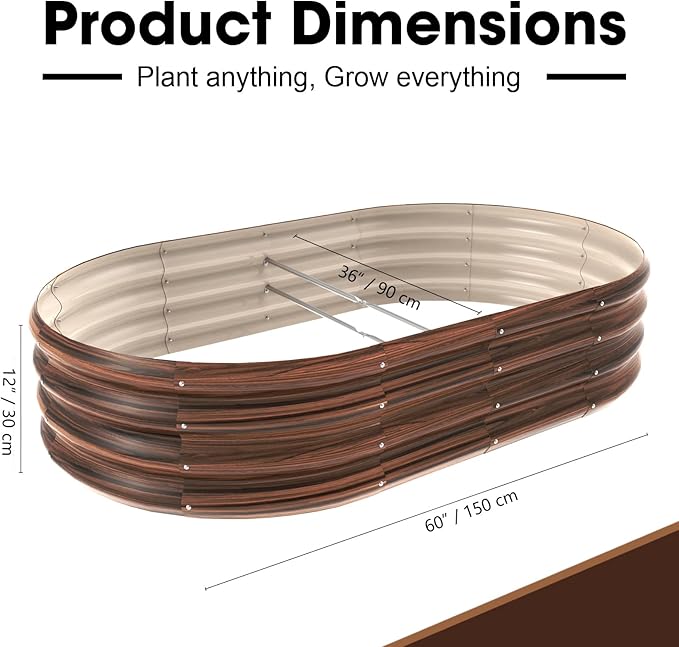 5x3x1ft Oval Galvanized Raised Garden Bed Outdoor 9-in-1 Large Metal Modular Planter Box Raised Beds for Gardening,Vegetables,Fruits,Flowers & Herbs (Brown) IDEAFAMILY