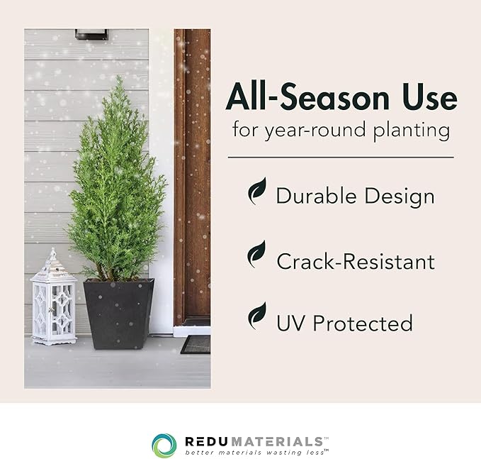 Tierra Verde 2-Pack Indoor & Outdoor Self-Watering Square Planters, Small, Sonata, Black - Planter Containers for Plants and Flowers - Gardening and Landscaping Accessories TierraVerde