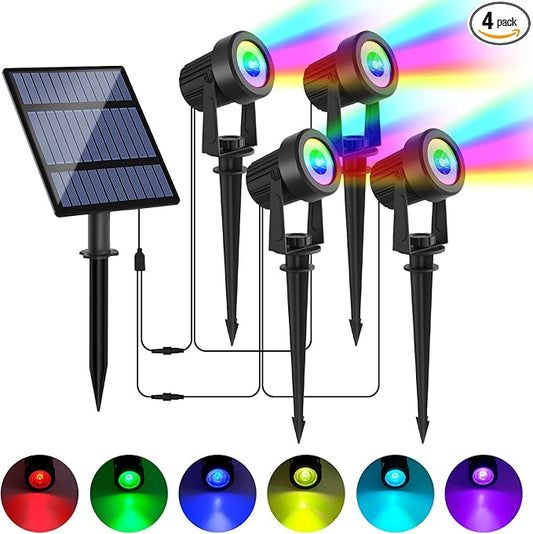 Solar Spotlights Outdoor Waterproof, RGB Landscape Spotlights, Christmas Decorative Solar Spot Lighting for Garden, Yard, Pathway, Lawn, Poolside, Party, 4-in-1 Mounted (RGB, 1 Pack) LINQELLY