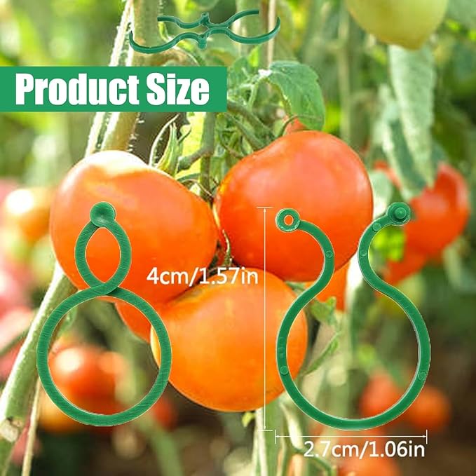 Hysagtek 100 Pcs Plant Support Clips - Heavy Duty Garden Clips for Tomatoes, Vines & Climbing Plants - Reusable Green Plastic Plant Ties Hysagtek