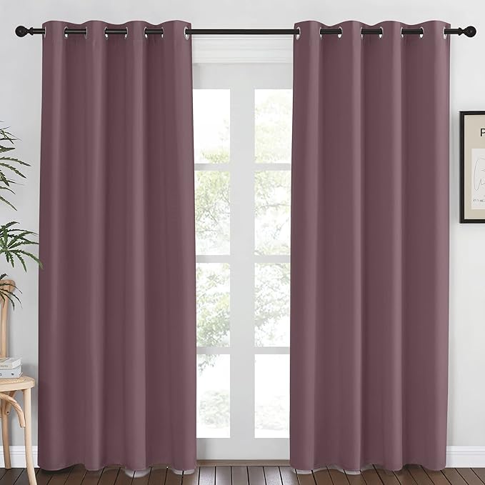 NICETOWN Blackout Dry Rose Curtain 84 inches Long for Bedroom - Thermal Insulated Grommet Room Darkening Window Treatment Sound Dampening Drape for Living Room (W52 x L84, 1 Panel) NICETOWN