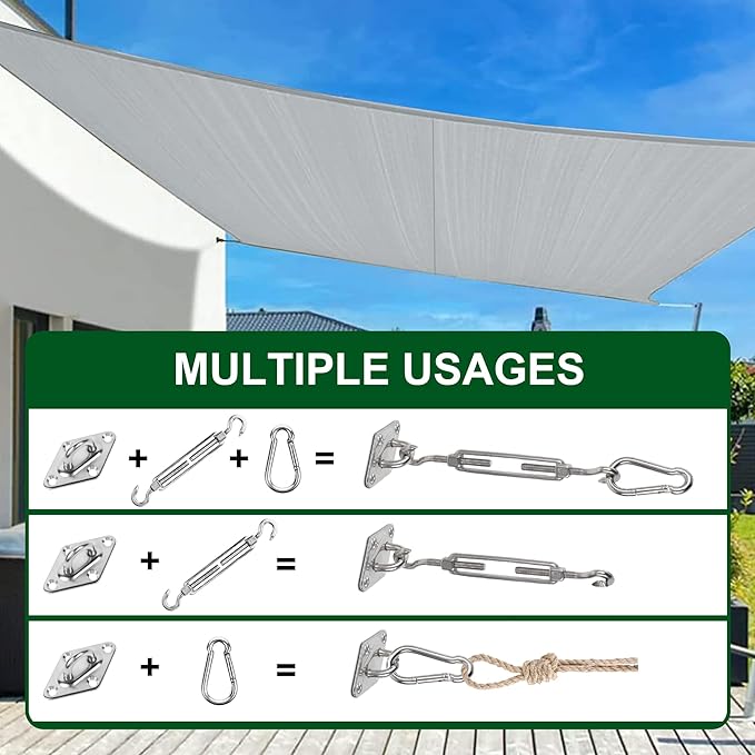 yofit 44 Pcs Shade Sail Hardware Kit, 6 Inch Outdoor Sun Sail Accessories, 304 Stainless Steel Turnbuckles & Brackets for Triangle/Rectangle Sails, Patio Canopy Installation Hardware Set Waterproof yofit