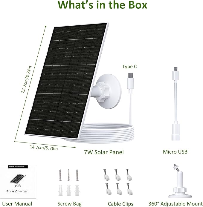 Zivif 7W Solar Panel for Security Camera for Arlo Essential 2K (2nd Gen), Essential XL & Spotlight Cameras, Solar Panel with USB-C/Micro USB Port for 5V Battery Cameras, 2 Pack Zivif