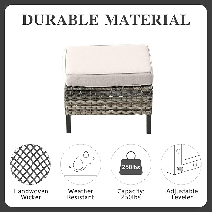 Belord 7 PCS Outdoor Furniture Set, Mixed Grey Wicker, Beige Cushion, Includes Swivel Rocker Chairs, Sofa, Ottomans, Water-Resistant Belord