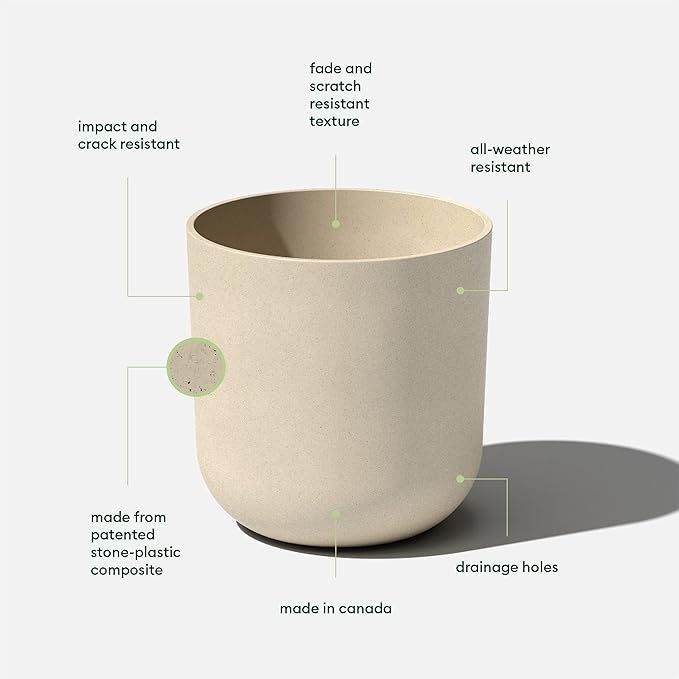 Veradek Round Lima Plastic Planter Pots for Indoor/Outdoor Garden Use, Sand Color, 5 Year Warranty VeradekOutdoor