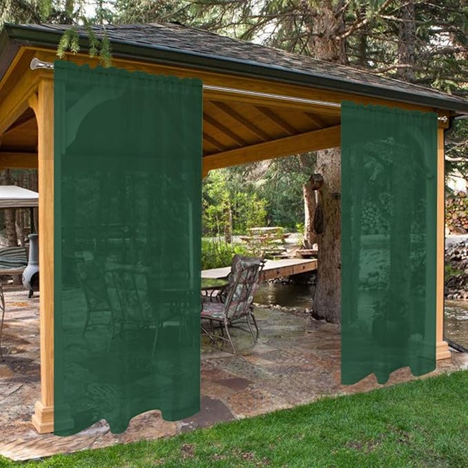 SpaceDresser Waterproof Outdoor Sheer Curtains for Patio - 2 Panels Rod Pocket Indoor Voile Sheer Curtain for Living Room,52W x 96L inch, Foliage Green SpaceDresser